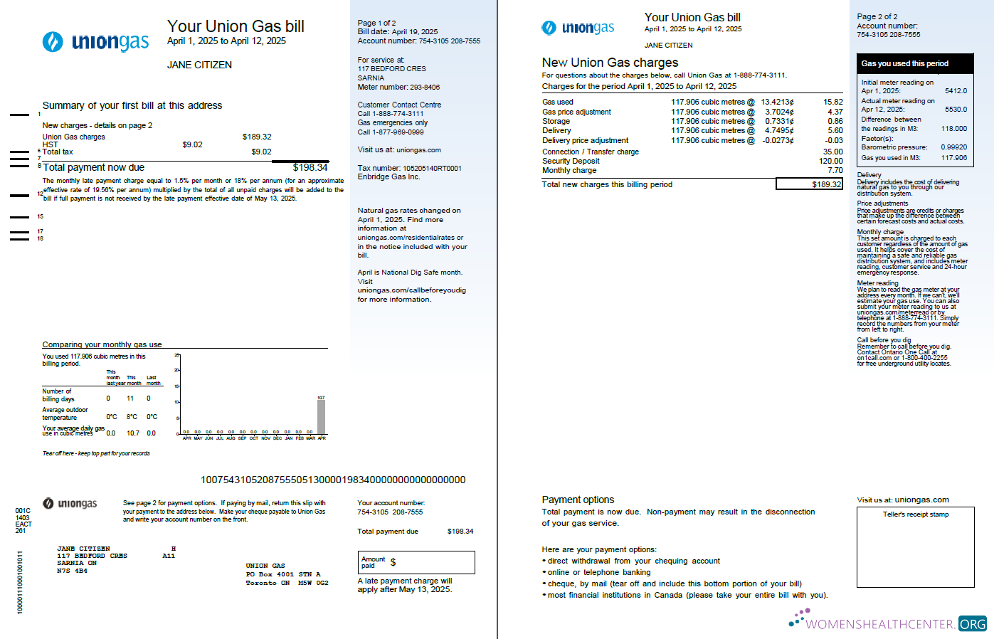 download Canada Union Gas utility bill template in Word and PDF formats, 2 pages, version 2 PDF template